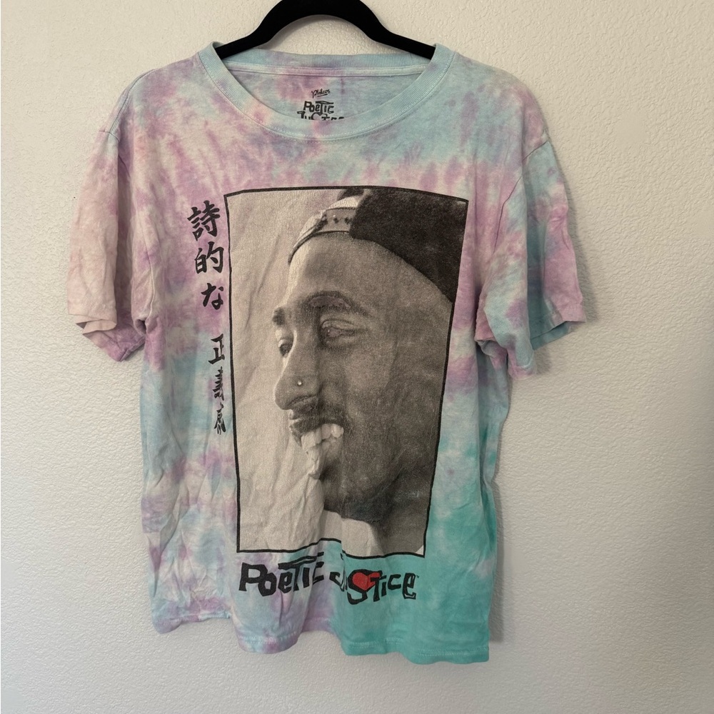 Poetic Justice Tupac Blue Purple Pastel Tie-Dye T-Shirt Size Medium